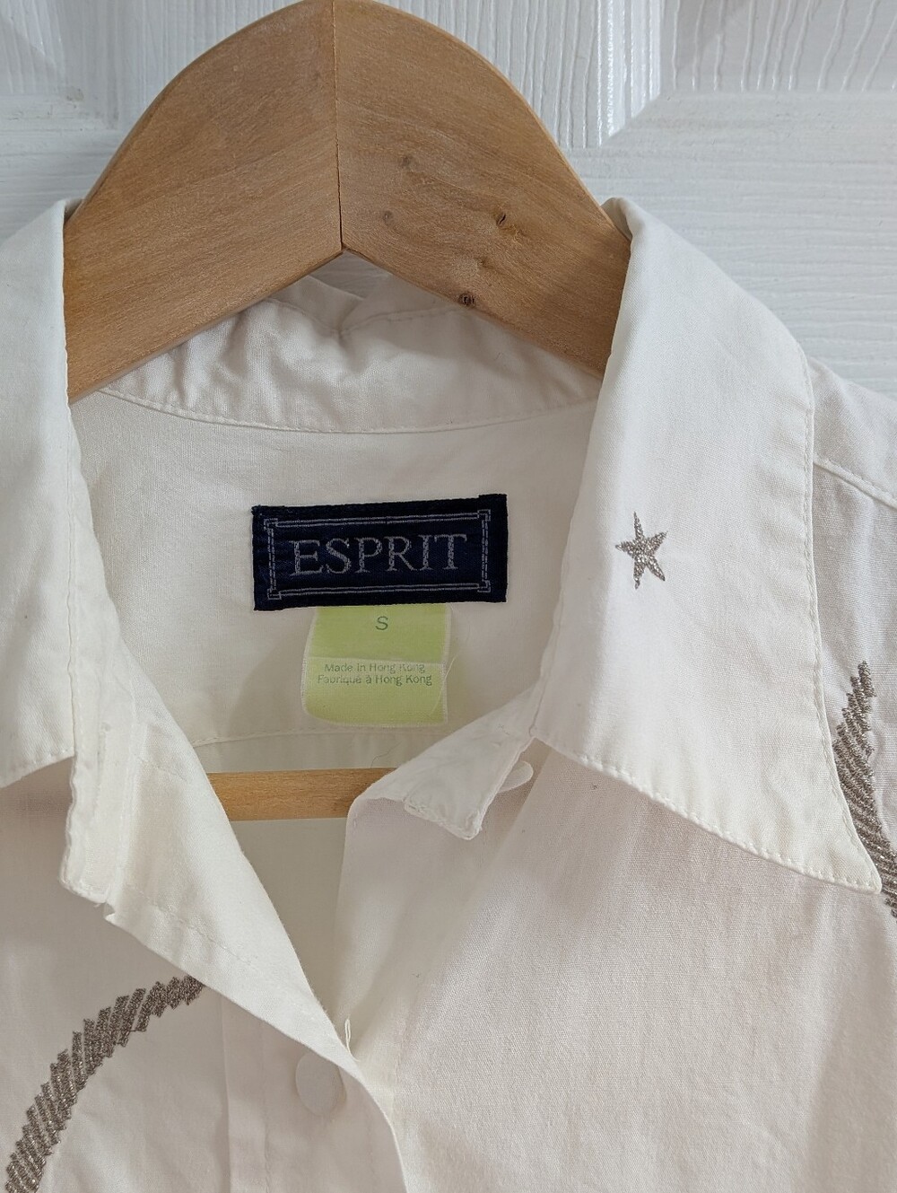 Vintage 90s‎ Esprit Celestial Embroidered Shirt White Stars Moon Made Hong Kong - Picture 3 of 7